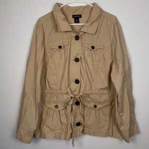 Lane Bryant Womens Tan Cotton‎ Blend Utility Jacket Size 20 Button Down